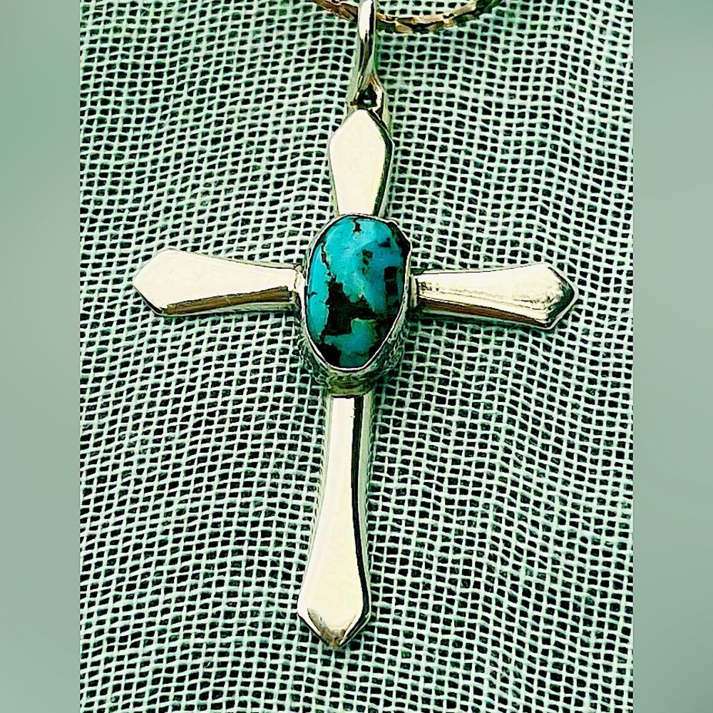 Navaho Silver Turquoise Cross with Chain